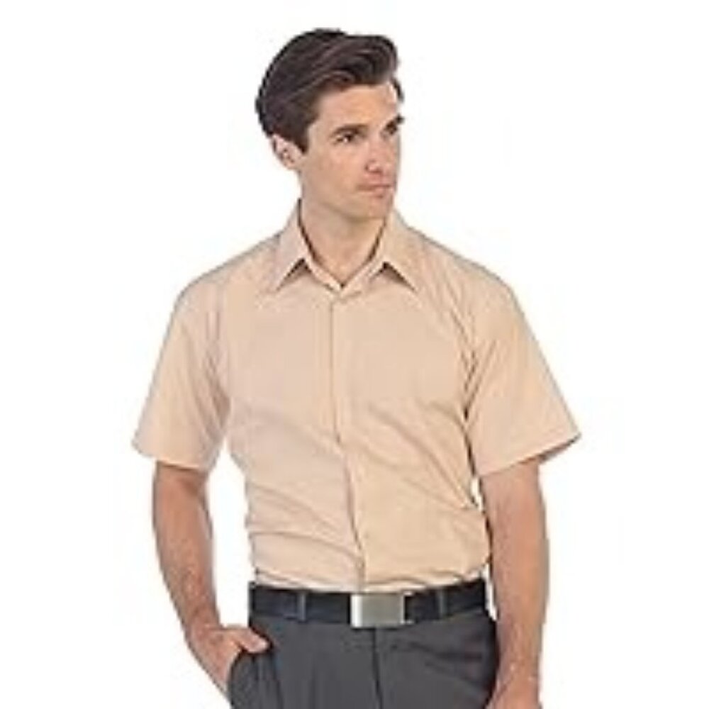 Gioberti Men's Short Sleeve Solid Dress Shirt, Khaki, M